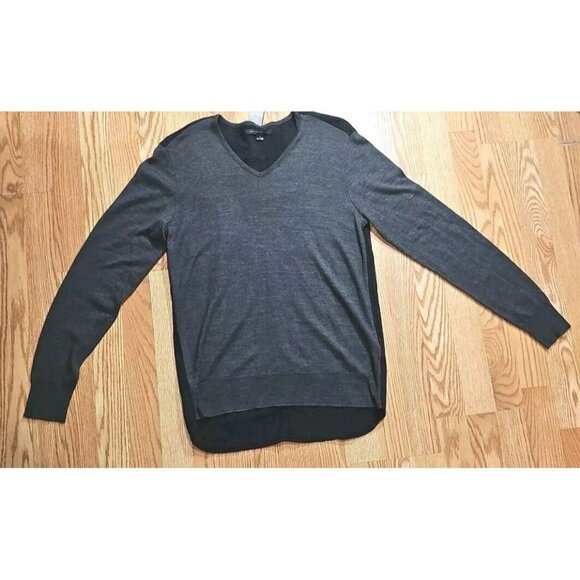 John Varvatos Men's Long Sleeve Wool Shirt Medium Charcoal Gray Checkered Back - Picture 1 of 8